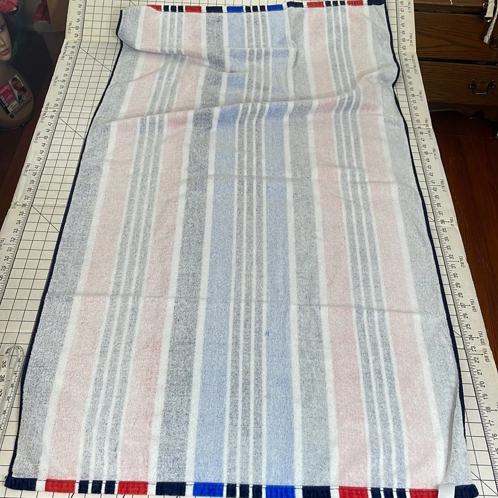 Red, white, blue striped terry-cloth beach towel